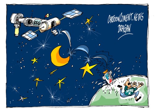 Cartoon: Falcon 9-aterrizaje duro (medium) by Dragan tagged cartoon,tecnica,iss,space,aterrizaje,falcon