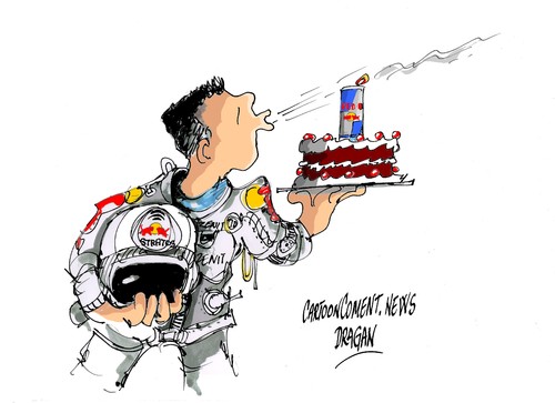 Cartoon: Felix Baumgartner-un ano (medium) by Dragan tagged felix,baumgartner,primer,aniversario