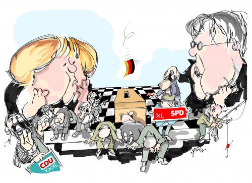 Cartoon: German Election 2009 (medium) by Dragan tagged german,election,2009,merkel,anjela,frank,walter,steinmeier