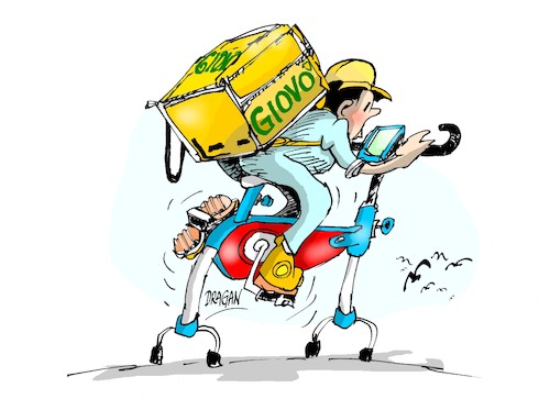 Cartoon: Glovo-riders-coronavirus (medium) by Dragan tagged glovo,riders,coronavirus
