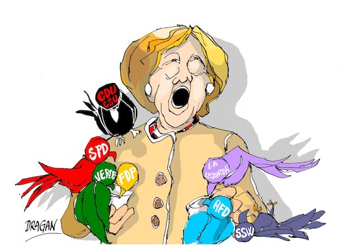 Cartoon: Los siete loros de Angela (medium) by Dragan tagged angela,merkel,alemania,elecciones
