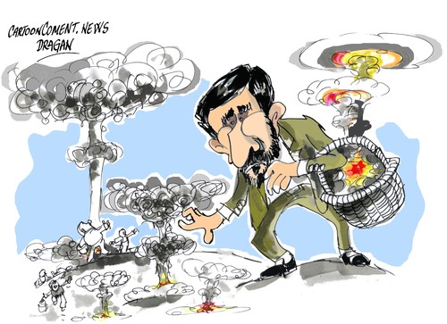 Cartoon: Mahmud Ahmadineyad-las setas (medium) by Dragan tagged mahmud,ahmadineyad,setas,organismo,internacional,de,energia,atomica,oiea,uranio,bomba,politics,cartoon