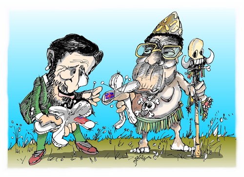 Cartoon: Mahmud Ahmadineyad Robert Mugabe (medium) by Dragan tagged robert,mugabe,mahmud,ahmadineyad,zimbabue,iran,politics,cartoon