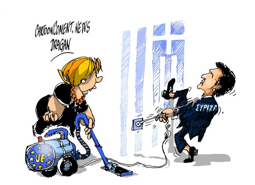 Cartoon: Merkel-Tsipras (medium) by Dragan tagged alexis,tsipras,angela,merkel,grecia,alemania,union,europea,ue,politics,cartoon