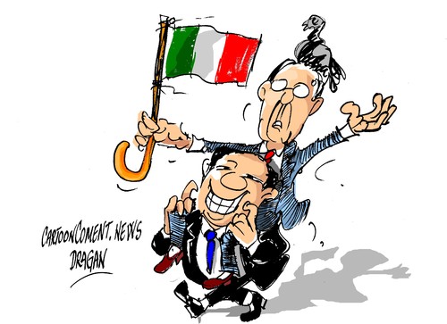 Cartoon: Napolitano-Berlusconi Pz Venezia (medium) by Dragan tagged giorgio,napolitano,silvio,berlusconi,italia,plazza,venezia,elecciones,politics,cartoon