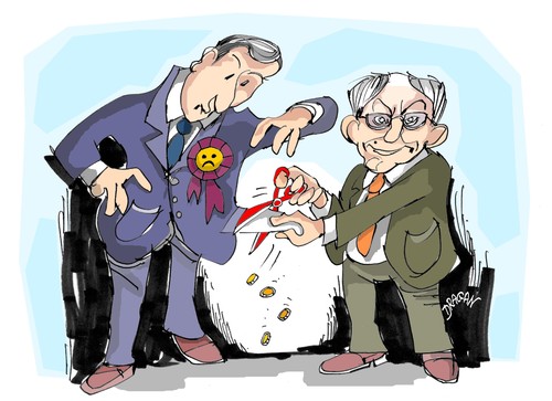 Cartoon: Nigel Farage- Herman Van Rompuy (medium) by Dragan tagged nigel,farage,herman,van,rompuy,parlamento,europeo,politics,cartoon