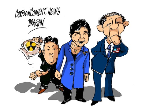 Cartoon: Obama-Park Geun-Hye-Kim Jong-un (medium) by Dragan tagged barack,obama,park,geun,hye,kim,jong,un,corea,del,norte,eeuu,sur,politics,cartoon