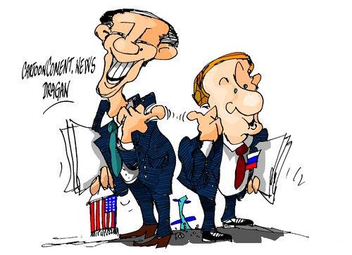 Cartoon: Obama-Putin-?culpable? (medium) by Dragan tagged barack,obama,vladimir,putin,mh,17,rusia,eeuu,politics,cartoon