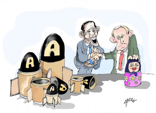 Cartoon: Obama-Putin (medium) by Dragan tagged obama,putin,mosku,desarmamiento