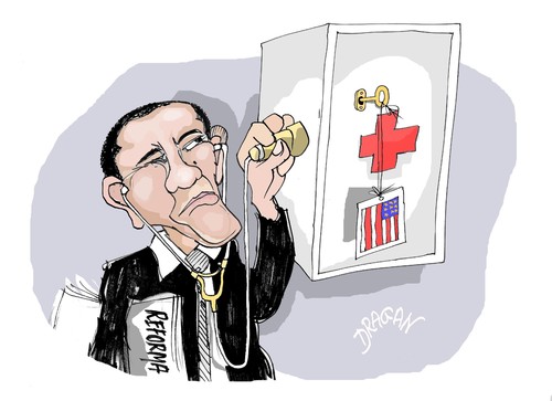 Cartoon: Obama (medium) by Dragan tagged barack,obama,reforma,sanitaria,ee,uu,politics