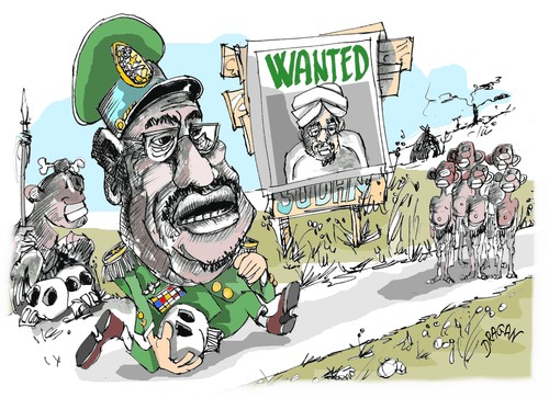 Cartoon: Omar al Bashir (medium) by Dragan tagged omar,al,bashir,nairobi,sudan,corte,penal,internacional,africa,politics,cartoon