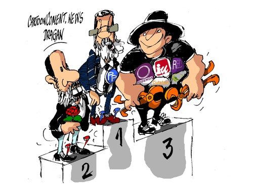 Cartoon: Rubalcaba-Rajoy-los pequenos (medium) by Dragan tagged alfredo,perez,rubalcaba,mariano,rajoy,partido,popular,pp,socialista,obrero,espanol,psoe,elecciones,politics,cartoon