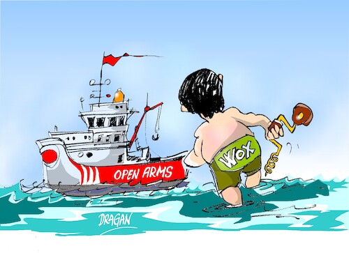 Cartoon: Santiago Abascal-Open Arms (medium) by Dragan tagged santiago,abascal,open,arms