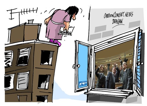 Cartoon: Stop Desahucios suicidio (medium) by Dragan tagged stop,desahucios,suicidio,partido,popular,pp,spain,hipoteca,politics,cartoon
