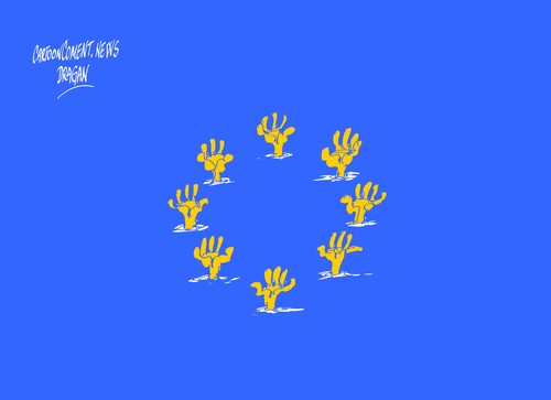 Cartoon: UE-refugiados (medium) by Dragan tagged ue,union,comision,europea,refugiados,pateras,politics,cartoon