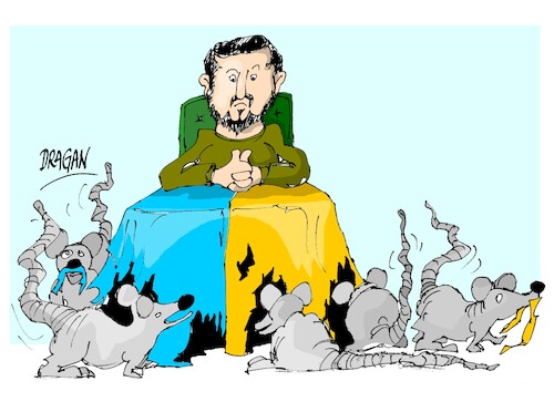 Cartoon: Volodymyr Zelensky-escandalo (medium) by Dragan tagged volodymyr,zelensky