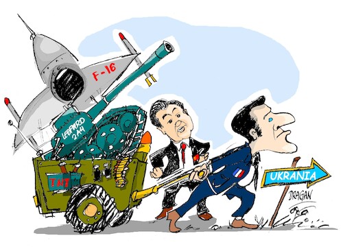 Cartoon: Wang Yi-Emmanuel Macron esfuerzo (medium) by Dragan tagged wang,yi,emmanuel,macron