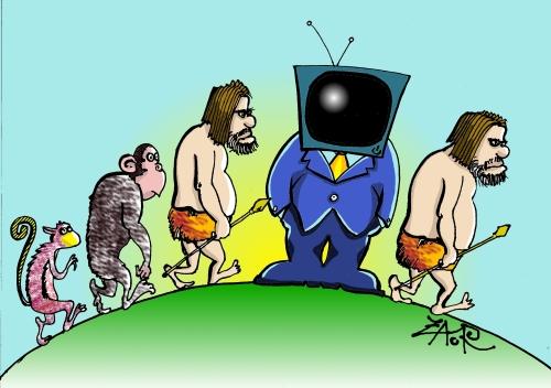 Cartoon: culture and television1 (medium) by johnxag tagged trash,teleopticus,homo,evolution,culture,tv,television