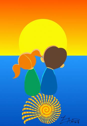 Cartoon: future children (medium) by johnxag tagged love,sunrise,sunset,sea,kids,children