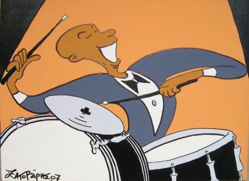Cartoon: jazz drummer (medium) by johnxag tagged instrument,music,snare,cymbals,jazz,drummer,drums