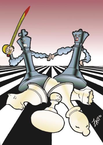 Cartoon: kings and queens (medium) by johnxag tagged mat,winner,fight,battle,queen,king,chess