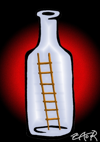 Cartoon: ladder in a bottle (medium) by johnxag tagged johnxag,bottle,escape,world