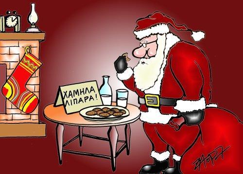 Cartoon: santa claus and low fat biscuits (medium) by johnxag tagged year,new,christmas,fat,low,diet,claus,santa