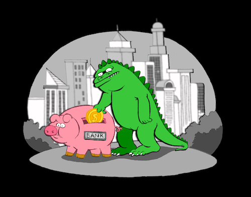 Cartoon: Bank Godzilla... (medium) by berk-olgun tagged bank,godzilla