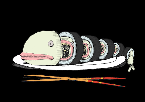 Cartoon: Big Fish Little Fish Sushi... (medium) by berk-olgun tagged big,fish,little,sushi