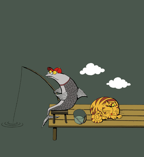 Cartoon: Cat and The Fisherman... (medium) by berk-olgun tagged cat,and,the,fisherman