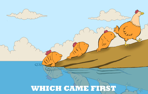 Cartoon: Chicken or Egg... (medium) by berk-olgun tagged evolution