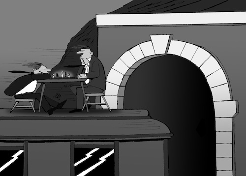 Cartoon: Fight on top of Train... (medium) by berk-olgun tagged chess