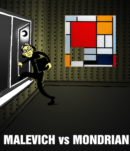 Cartoon: Malevich vs Mondrian... (medium) by berk-olgun tagged malevich,vs,mondrian