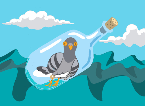 Cartoon: Message Pigeon in a Bottle... (medium) by berk-olgun tagged message,pigeon,in,bottle