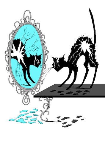 Cartoon: Mirror vs Black Cat... (medium) by berk-olgun tagged superstitious