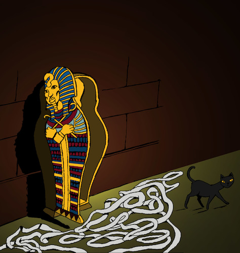 Cartoon: Mummy and the Cat... (medium) by berk-olgun tagged mummy,and,the,cat