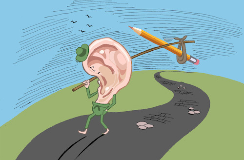 Cartoon: Pencil Behind Ear... (medium) by berk-olgun tagged pencil,behind,ear