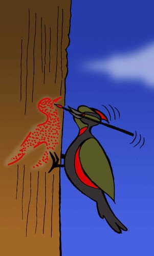 Cartoon: Pointillist Woodpecker... (medium) by berk-olgun tagged pointillist,woodpecker