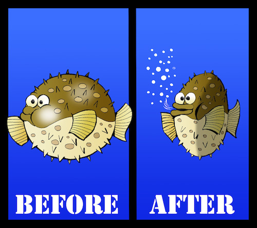 Cartoon: Puffer Fish Diet... (medium) by berk-olgun tagged puffer,fish,diet