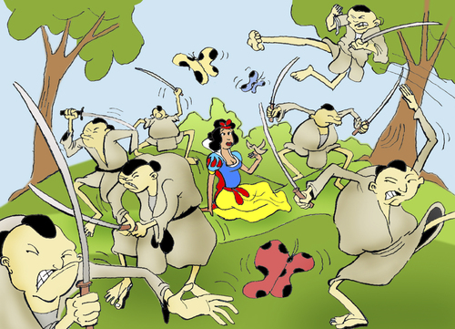 Cartoon: Snow White and the Seven Samurai (medium) by berk-olgun tagged snow,white