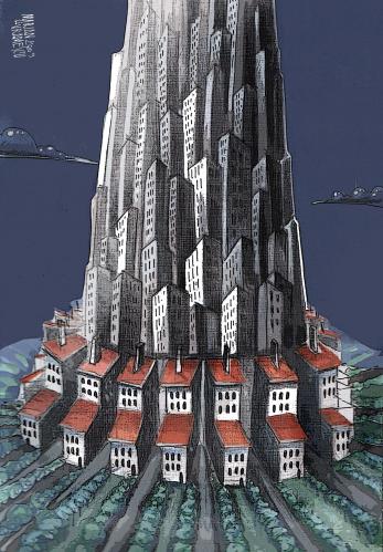 Cartoon: the city (medium) by Marian Avramescu tagged mav