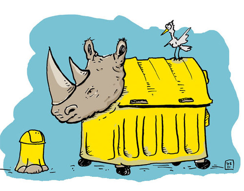 Cartoon: Verkehrte Welt - das Nashorn (medium) by jen-sch tagged nashorn,mülleimer,tier