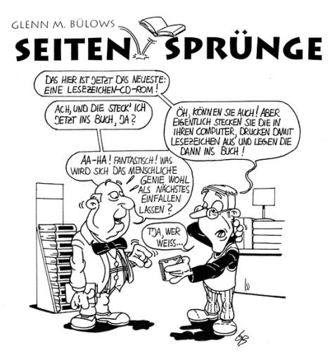 Cartoon: Seitensprünge Lesezeichen (medium) by Glenn M Bülow tagged schnickschnack,erfindung,cd,zusatzangebot,buchhandel,buch,lesen