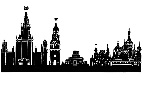 Cartoon: Skyline Moskau (medium) by Glenn M Bülow tagged tourismus,moskaureisen,russland,moscow,russia,travel,city,skyline,monument,sightseeing,sights