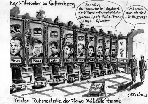 Cartoon: Schmierkopp des Jahres (medium) by jerichow tagged fussnoten,promotion,bayreuth,verteidigungsminister,rücktritt,vertrauen,wissenschaftlicherdienst,adel,verherrlichung,plagiat,doktorarbeit,pomade,csu,guttenberg,satire,guttenberg,csu,pomade,doktorarbeit,plagiat,wissenschaftlicher dienst,vertrauen,rücktritt,verteidigungsminister,bayreuth,promotion,fussnoten,wissenschaftlicher,dienst