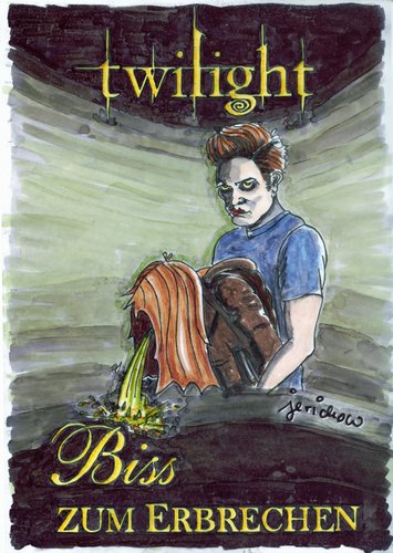 Cartoon: Twilight (medium) by jerichow tagged satire,liebe,pubertät,filmplakat,wiederholungen,teenies,schnulze,horror,film,kino,edward,bella,werwolf,vampir,twilight