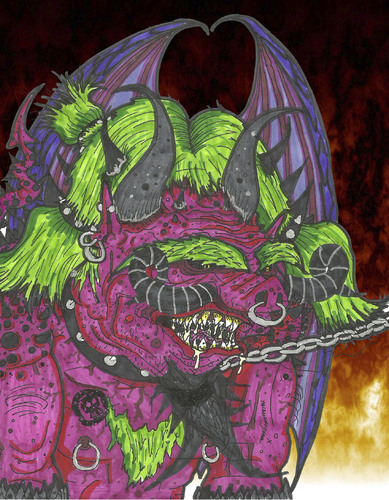 Cartoon: My new pet (medium) by m-crackaz tagged dragon,satan,devil,wings,angel,death,pet,pest,demonic,demon,monster,beast