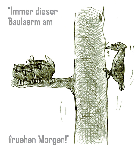 Cartoon: Baulärm (medium) by jenapaul tagged uhus,eulen,humor,morgenmuffel,baulärm