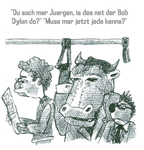 Cartoon: bob dylan (medium) by jenapaul tagged bob,dylan,humor,strassenbahn,leute,musik