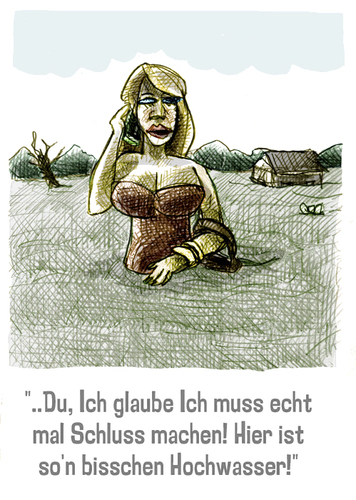 Cartoon: Hochwasser (medium) by jenapaul tagged hochwasser,handy,telefonieren,frauen,mädchen